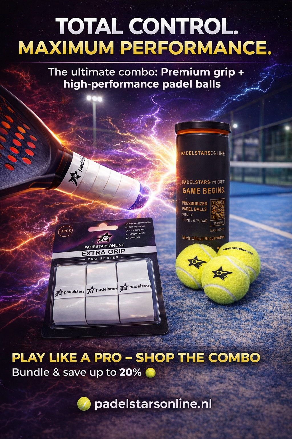 Combi Set! PremiumPadelstar ballen met ultimate overgrip